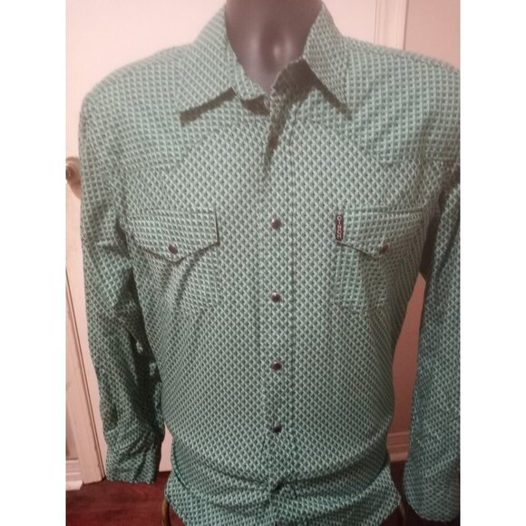 CINCH Modern Fit Men's Western Shirt Medium M Green Geometric Print - Flip Cuffs - Picture 1 of 12